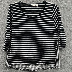 Chicos Womens Striped Top M Crochet Lace Back Coastal Preppy Classic Casual Boho